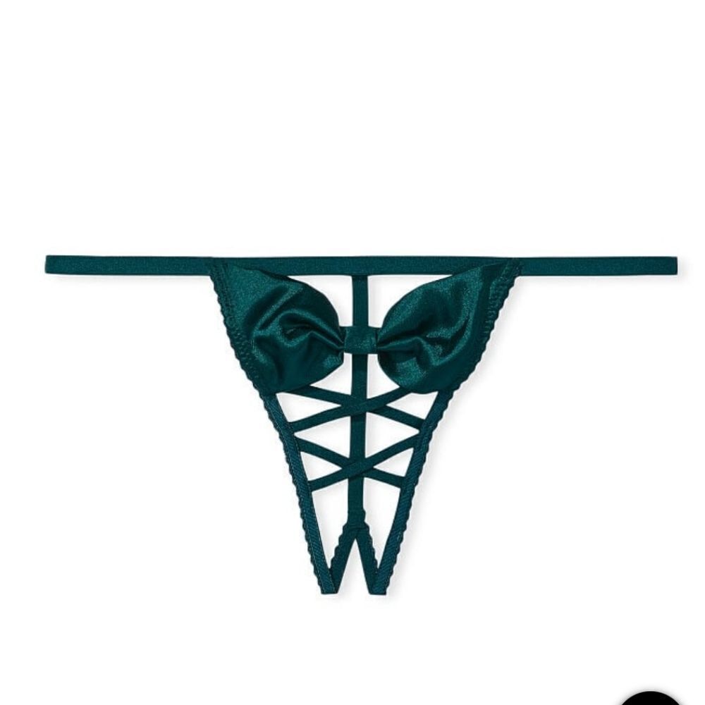 Victoria's Secret Green Women’s Bow Lace-Up V-String Panty Thong sz Medium
